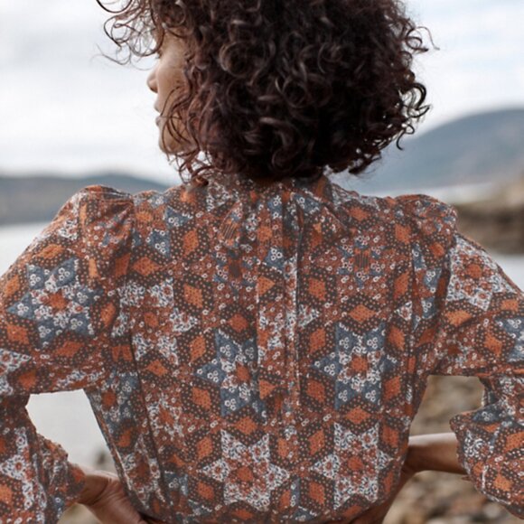 Garnet Hill ~new~ Ballard Swiss-Dot Maxi Dress in Copper Patchwork size Small - Picture 3 of 16